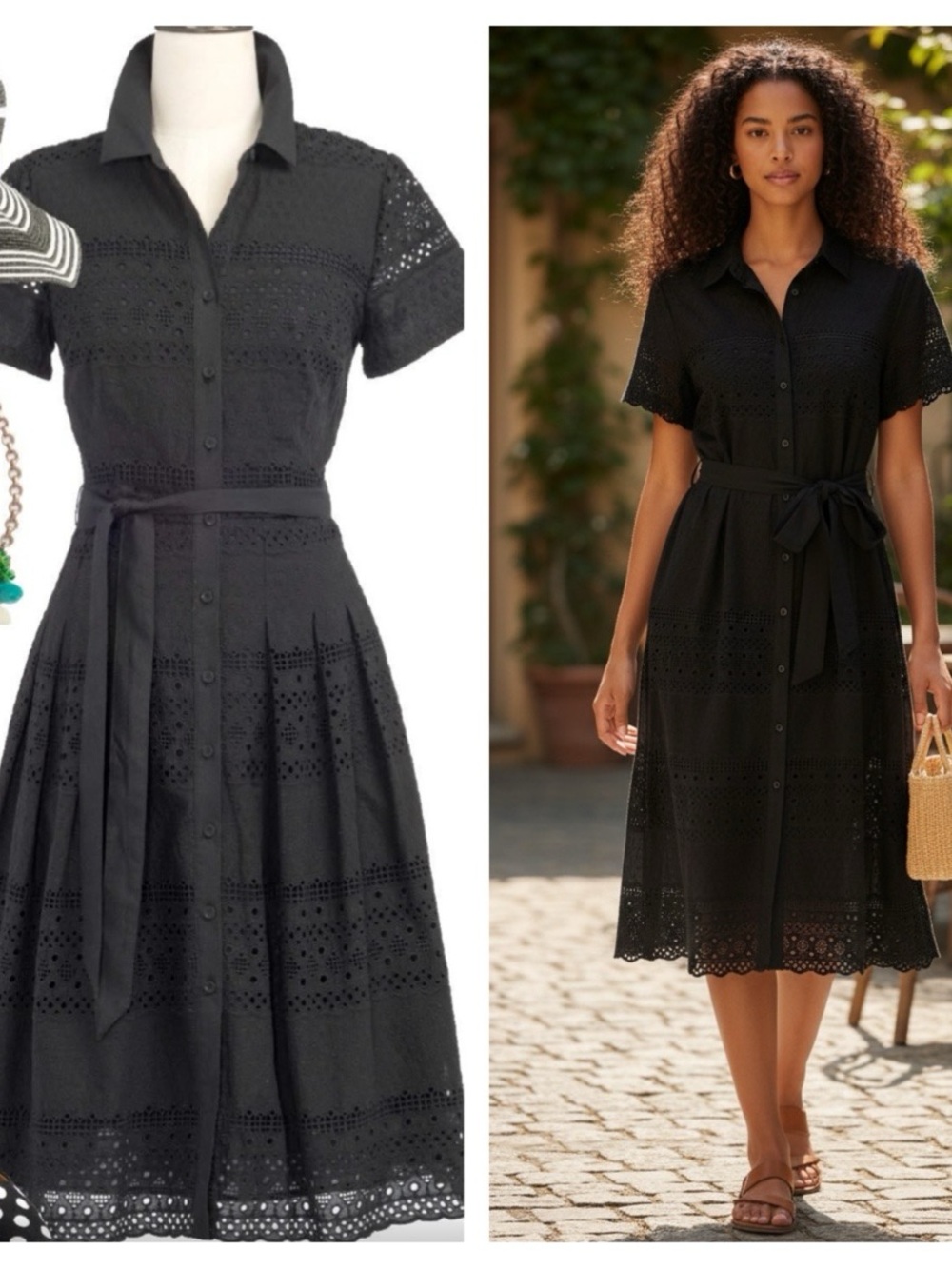 Talbots  Button Collared Dress Black Lace Eyelet Crochet Cottage core size 2